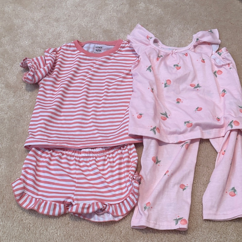 Carter's Pink Striped and Peach Print Pajama Set